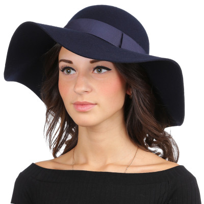 HW172-dark blue Шляпа жен. 100%шерсть б/р FABRETTI