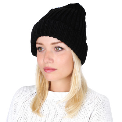 S2016-8-black Шапка жен. 50%шерсть50%акрил б/р Fabretti