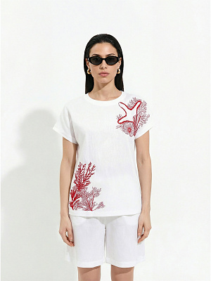 NBLT004-50V FABRETTI Блуза женская 100% лен/ 98% хлопок , 2% эластан